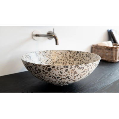 Looox Ceramic terrazzo waskom - 40x15cm - Beige