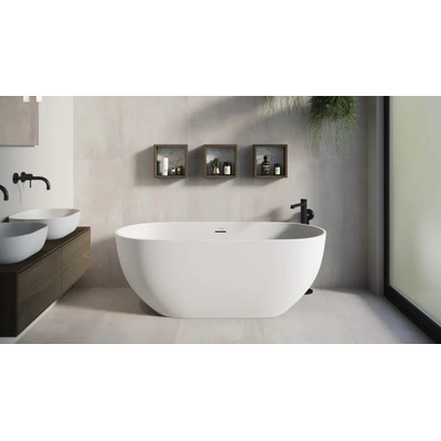 Looox Easy baignoire îlot - 170x80x57cm - marbre minéral mat blanc