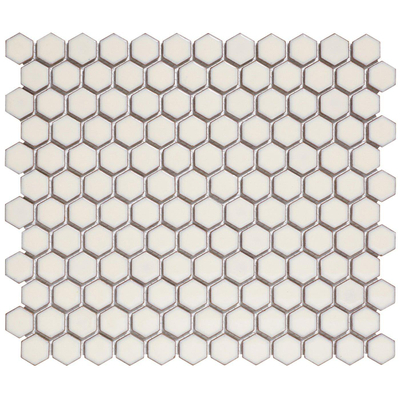 The Mosaic Factory Barcelona mozaïektegel - 26x30cm - wandtegel - Zeshoek/Hexagon - Porselein Soft White with edge Glans