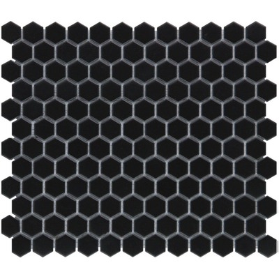 The Mosaic Factory Barcelona mozaïektegel - 26x30cm - wand en vloertegel - Zeshoek/Hexagon - Porselein Black Mat