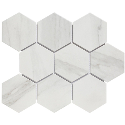 The Mosaic Factory Barcelona mozaïektegel - 25.6x29.6cm - wand en vloertegel - Zeshoek/Hexagon - Porselein Carrara White Mat