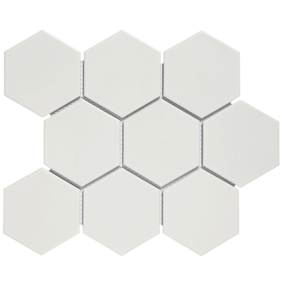The Mosaic Factory Barcelona mozaïektegel - 25.6x29.6cm - wand en vloertegel - Zeshoek/Hexagon - Porselein White Mat