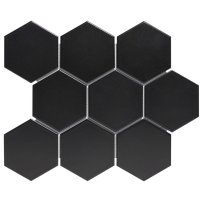 The Mosaic Factory Barcelona Carrelage mosaïque hexagonal 25.6x29.6cm pour le mur et pour l'intérieur et l'extérieur porcelaine Noir mat