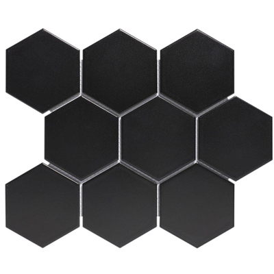 The Mosaic Factory Barcelona mozaïektegel - 25.6x29.6cm - wand en vloertegel - Zeshoek/Hexagon - Porselein Black Mat