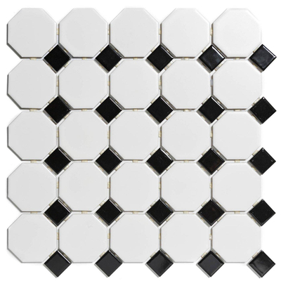 The Mosaic Factory Paris mozaïektegel - 29.5x29.5cm - wand en vloertegel - Achthoek - Porselein White and Black mat/glans