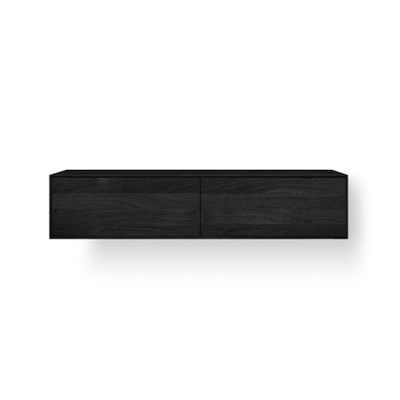 Looox Wooden Wastafelonderkast - vlak front - 2 lades - afvoer links en rechts - 140x30x46 cm - zwart