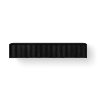 Looox Wooden Wastafelonderkast - ribbelfront verticaal - 2 lades - afvoer links en rechts - 160x30x46 cm - zwart