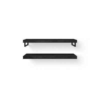 Looox Wood collection Duo wandplanken 120x46cm - 2 stuks - Met handdoekhouders zwart mat - massief eiken Black