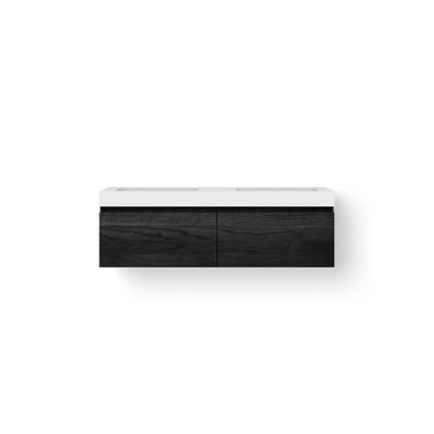 Looox Solid Wastafelonderkast - vlak front - 2 lades - 2 wasbakken - afvoer links en rechts - 140x45x46 cm - zwart