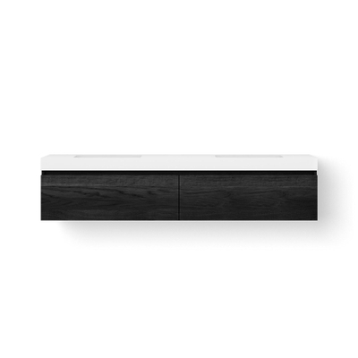 Looox Solid Wastafelonderkast - vlak front - 2 lades - 2 wasbakken - afvoer links en rechts - 200x45x46 cm - zwart