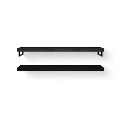 Looox Wood collection Duo étagères murales 160x46cm - 2 pièces - Avec porte-serviettes noir mat - chêne massif Black