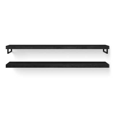 Looox Wood collection Étagères murales Duo 200x46cm - 2 pièces - Avec porte-serviettes noir mat - chêne massif Black