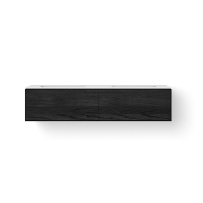 Looox Solid Wastafelonderkast - vlak front - 2 lades - 2 wasbakken - afvoer links en rechts - 160x36.5x46 cm - zwart