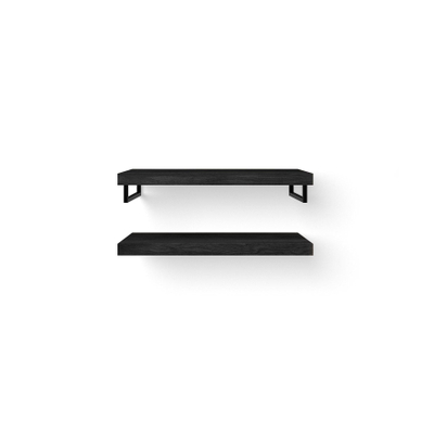 Looox Wood collection Duo wandplanken 100x46cm - 2 stuks - Met handdoekhouders zwart mat - massief eiken Black