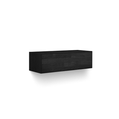 Looox Wooden Wastafelonderkast - vlak front - 1 lade - afvoer links en rechts - 100x30x46 cm - zwart