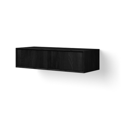 Looox Wooden Wastafelonderkast - ribbelfront verticaal - 2 lades - afvoer links en rechts - 120x30x46 cm - zwart