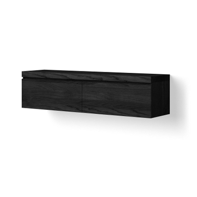 Looox Wooden Wastafelonderkast - vlak front - 2 lades - afvoer links en rechts - 160x45x46 cm - zwart