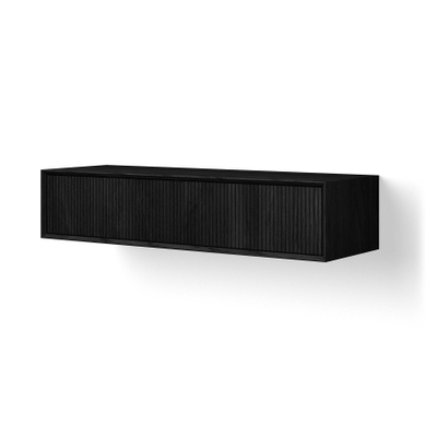 Looox Wooden Wastafelonderkast - ribbelfront verticaal - 2 lades - afvoer links en rechts - 140x30x46 cm - zwart