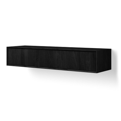 Looox Wooden Wastafelonderkast - ribbelfront verticaal - 2 lades - afvoer links en rechts - 160x30x46 cm - zwart