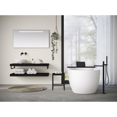 Looox Wood collection Duo étagères murales 120x46cm - 2 pièces - Avec porte-serviettes noir mat - chêne massif Black