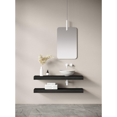 Looox Wood collection Duo étagères murales 120x46cm - 2 pièces - Avec porte-serviettes noir mat - chêne massif Black