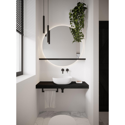 Looox Wood collection Solo Plan sous vasque - 200x46x7cm - avec support noir mat - Chêne massif Black
