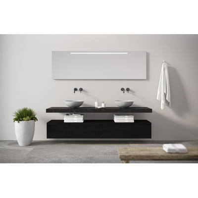 Looox Wood collection Base Block 200x30x40cm 2 tiroirs bois noir