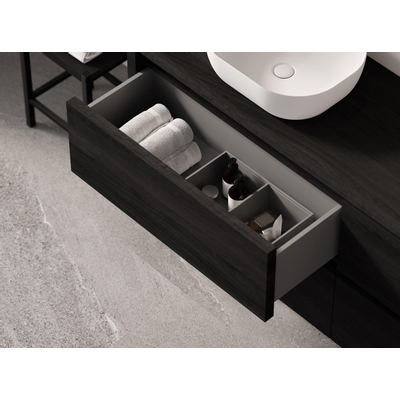 Looox Wooden Wastafelonderkast - vlak front - 2 lades - afvoer links en rechts - 150x30x46 cm - zwart