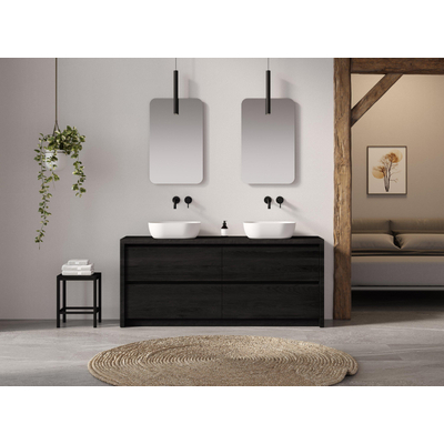 Looox Wooden Meuble sous lavabo - façade plate - 2 tiroirs - évacuation gauche et droite - 150x30x46 cm - noir