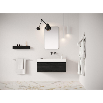 Looox Solid Wastafelonderkast - vlak front - 1 lade - 1 wasbak midden - afvoer midden - 100x45x46 cm - zwart