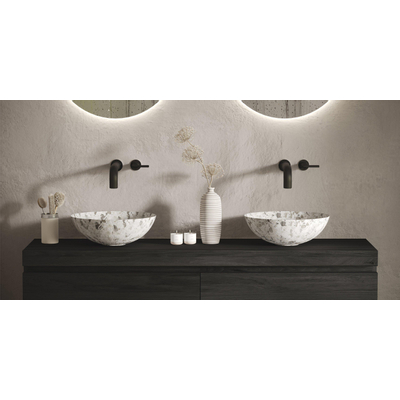 Looox Wooden Meuble sous lavabo - façade plate - 2 tiroirs - évacuation gauche et droite - 160x45x46 cm - noir