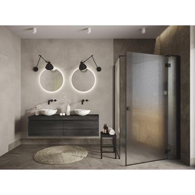 Looox Wooden Meuble sous lavabo - façade plate - 2 tiroirs - évacuation gauche et droite - 140x45x46 cm - noir