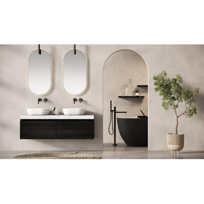 Looox Dekton Wastafelonderkast - vlak front - 2 lades - afvoer links en rechts - 120x45x46 cm - zwart