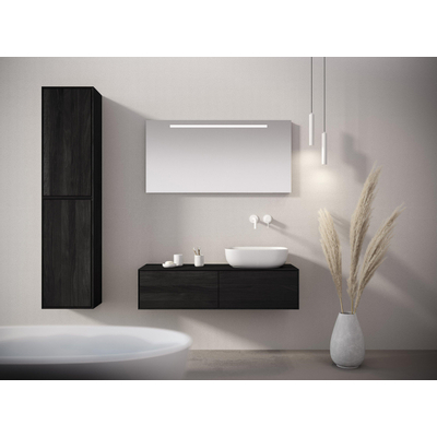 Looox Wooden Meuble sous lavabo - façade plate - 2 tiroirs - évacuation gauche et droite - 160x30x46 cm - noir