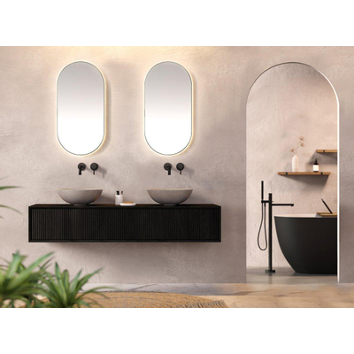 Looox Wooden Meuble sous lavabo - façade à rainures verticale - 2 tiroirs - évacuation gauche et droite - 140x30x46 cm - noir