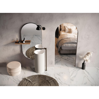 Looox Cache siphon colonne pour lavabo - 40x40x90cm - rond - sur pied - marbre minéral - blanc mat