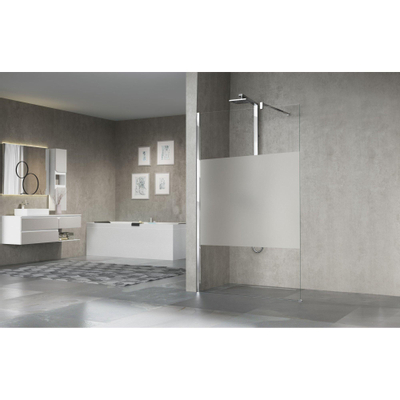 Novellini Giada Douche à l'italienne 60x195cm avec barre de renfort 100cm chrome mat et verre bande satinée