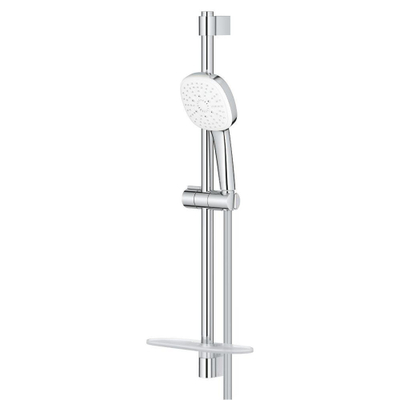 GROHE Tempesta 110 Cube Ensemble barre de douche - 60cm - douchette à main carrée - 3 types de jets - flexible de douche lisse - avec porte-savon - chrome