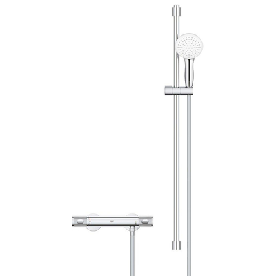 GROHE Grohtherm 1000 Performance Ensemble de douche - robinet de douche thermostatique - avec rosaces - avec barre de douchette - 90cm - douchette à main ronde - 2 jets - flexible de douche lisse - chrome