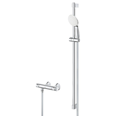 GROHE Grohtherm 500 Ensemble de douche - mitigeur de douche thermostatique - avec ensemble barre de douche - 90cm - douchette à main ronde - 3 types de jet - flexible de douche lisse - chrome