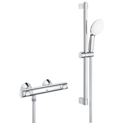 GROHE Grohtherm 500 Ensemble de douche - mitigeur de douche thermostatique - avec ensemble barre de douche - 60cm - douchette ronde - 1 type de jet - chromé