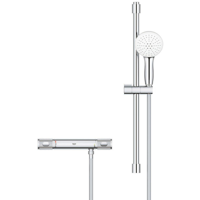 GROHE Grohtherm 1000 Performance Ensemble de douche - robinet de douche thermostatique - avec ensemble barre de douche - 60cm - douchette à main ronde - 2 jets - flexible de douche lisse - chrome