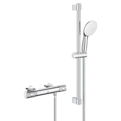 GROHE Grohtherm 1000 Performance Doucheset - thermostatische douchekraan - met rozetten - met glijstangset - 60cm - ronde handdouche - 2 straalsoorten - gladde doucheslang - chroom TWEEDEKANS