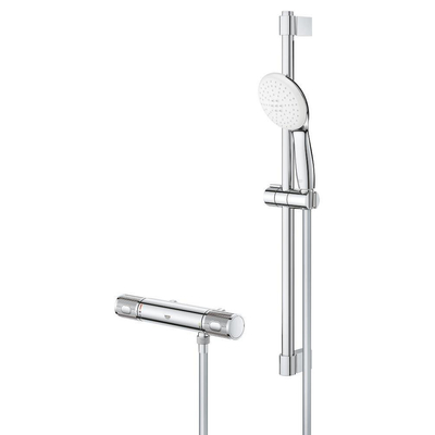 GROHE Grohtherm 1000 Performance Ensemble de douche - robinet de douche thermostatique - avec ensemble barre de douche - 60cm - douchette à main ronde - 2 jets - flexible de douche lisse - chrome
