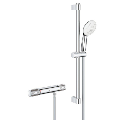GROHE Grohtherm 1000 Performance Ensemble de douche - robinet de douche thermostatique - avec ensemble barre de douche - 60cm - douchette à main ronde - 2 jets - flexible de douche lisse - chrome
