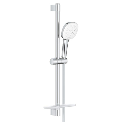 GROHE Tempesta 110 Cube Ensemble barre de douche - 60cm - douchette à main carrée - 3 types de jets - flexible de douche lisse - avec porte-savon - chrome