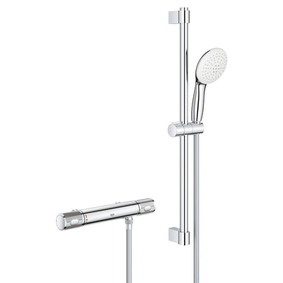 GROHE Grohtherm 1000 Performance Ensemble de douche - robinet de douche thermostatique - avec ensemble de barre de douche Tempesta - douchette à main ronde - 2 types de jets - flexible de douche lisse - chrome