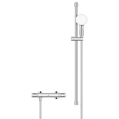 GROHE Grohtherm 500 Ensemble de douche - mitigeur de douche thermostatique - avec ensemble barre de douche - 90cm - douchette à main ronde - 3 types de jet - flexible de douche lisse - chrome