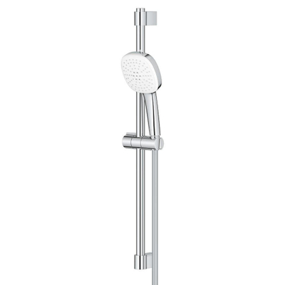 GROHE Tempesta 110 Cube Ensemble barre de douche - 60cm - douchette à main carrée - 2 types de jets - 5,6 l/min - flexible de douche lisse - chrome