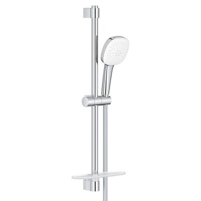 GROHE Tempesta 110 Cube Ensemble de douche mortier jointuresant - 60cm - douchette carrée - 2 types de jet - flexible de douche lisse - avec porte-savon - chrome
